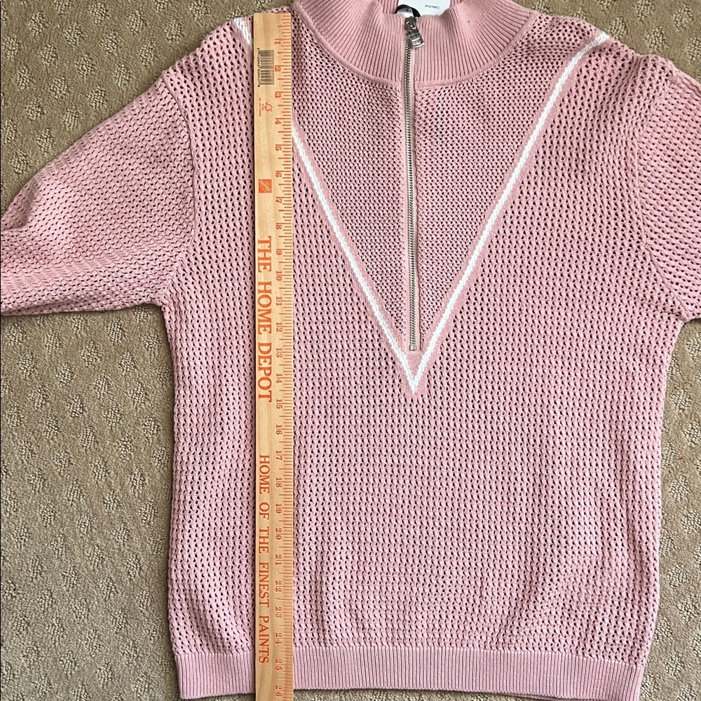 NEW Varley Pink & White Calva Zip Open Knit Sweater Sz M - Picture 8 of 12